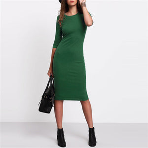 COLROVIE Work Summer Style Women Bodycon Dresses Sexy 2017 New Arrival Casual Green Crew Neck Half Sleeve Midi Dress