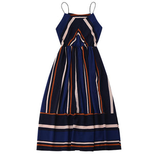 AZULINA Casual Striped Beach Dress Women Sexy Sleeveless Spaghetti Strap Midi A Line Summer Party Dress 2018 Sundress Vestidos