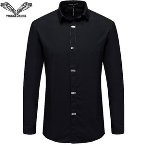 VISADA JAUNA Men's Shirts 2017 Autumn New Arrival British Style Casual Long Sleeve Solid Male Business Slim Fit Shirt 4XL N511
