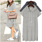 Plus Size 4XL 5XL Women Hoodies Shirt Dress Summer Short Sleeve Black And White Striped Blouse Dresses Casual Work Office Dress