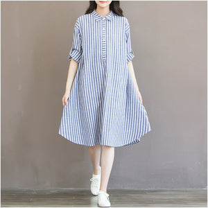 New Fashion Maternity T-shirt Dress Cotton A Linen Clothes For Pregnant Women Dress Tops Long Sleeves Stripes Pregnancy Clothe