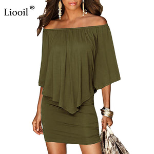 Army green Slash Neck Women Mini Dress 2018 Summer Style Off Shoulder Sexy Dresses Vestidos Black White Beach Casual Dress