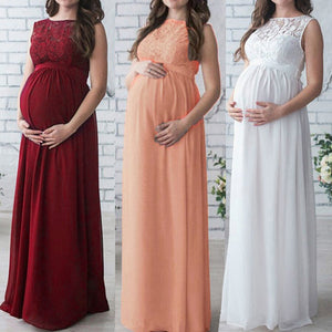 Lace Pregnant Long Dress Women Casual Long Sleeve O Neck Hollow Out Evening Party Long Maxi Maternal pregnancy dresses