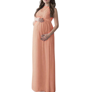 Lace Pregnant Long Dress Women Casual Long Sleeve O Neck Hollow Out Evening Party Long Maxi Maternal pregnancy dresses