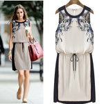 Fat mm 2018 large size women summer European high-end digital printing sleeveless thin waist bandage dress 5160