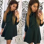 Women Fashion Bow Causal Party Dress Wrist Sleeve A-line O neck Solid Vintage Dress 2018 Spring Plus Size Women Mini Dresses