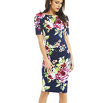 Women Dress Elegant Floral Print Work Business Casual Party Summer Sheath Vestidos 106-12
