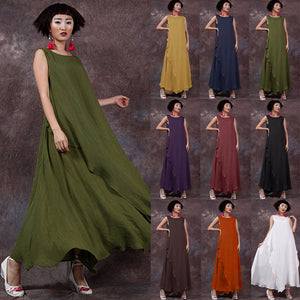 ZANZEA Fashion 2018 Summer Dress Women Sexy Sleeveless Cotton Linen Long Maxi Dresses Solid Casual Loose Plus Size Vestidos