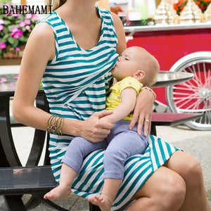BAHEMAMI Pregnant Women Summer Sleeveless Dress Striped Dresses Breastfeeding And Nursing Women Dresses Women's Tops Vestidos