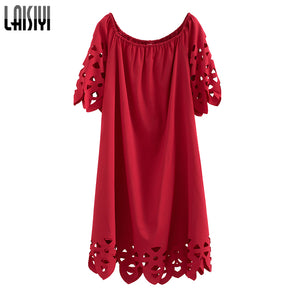 LAISIYI Summer Bohemian Beach Sexy Dress Off Shoulder Slash Neck Hollow Out Elegant Dresses Casual Red Black Vestidos ASDR20856