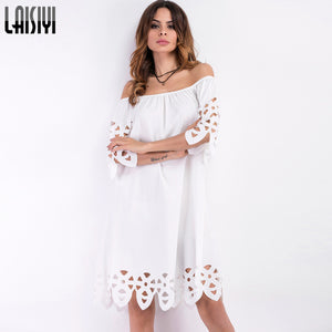 LAISIYI Summer Bohemian Beach Sexy Dress Off Shoulder Slash Neck Hollow Out Elegant Dresses Casual Red Black Vestidos ASDR20856