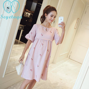 1019# Summer Fashion Maternity Nursing Dress Ties Waist Cotton Linen Breastfeeding Clothes for Pregnant Women Pregnancy Clothing