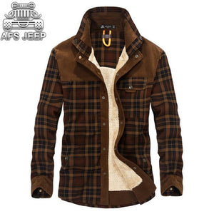 Winter Snow Warm Men Shirts Thick lined Plaid Plus Size Brand AFS JEEP 100% Cotton 2018 New Windbreaker Casual Male Blouses