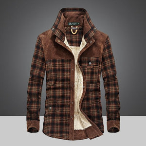 Winter Snow Warm Men Shirts Thick lined Plaid Plus Size Brand AFS JEEP 100% Cotton 2018 New Windbreaker Casual Male Blouses