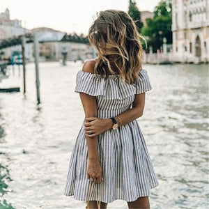 Summer Dress 2018 Women Striped Off Shoulder Dress Sexy Club Beach Bandage Casual Mini Party Dresses Vestidos