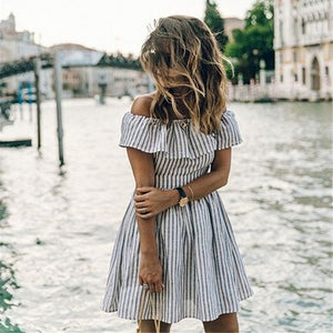 Summer Dress 2018 Women Striped Off Shoulder Dress Sexy Club Beach Bandage Casual Mini Party Dresses Vestidos