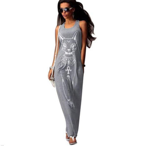 Cat Print Long Maxi Dress Women 2017 Summer Boho Beach Bodycon Dress Elegant Evening Party Dresses Tunic Vestidos S-XL