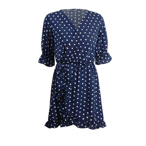 GUMPRUN Polka Dot Print Elagant Red Dress Women Sexy V Neck Ruffles Short Dresses Summer 2018 Casual Beach Dress vestidos female