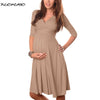 Maternity Clothes 2018 Spring Summer Pregnant Women Dress Casual Sexy V Neck 3/4 Sleeve Solid A-line Dresses Vestidos Plus Size