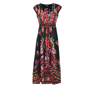 DeRuiLaDy 2018 New Women Summer Boho Beach Maxi Dress Sexy V Neck Vintage Print Long Dresses Casual Sundress Dress vestidos