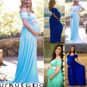 2018 New Maternity Dress Photography Props Summer Off Shoulder Long Maxi Dress Pregnancy Women Milk Dress Clothes For Pregnant